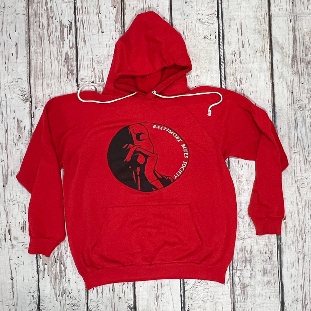 Vintage 80s Baltimore Blues Society Hoodie Red Pullover 1980s Sweatshirt